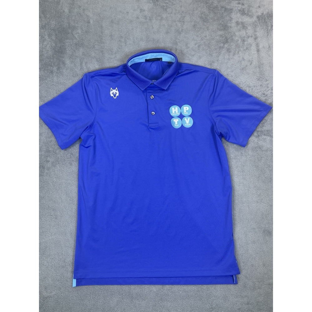 Greyson Shirt Mens Medium Blue Short Sleeve Polo Highland Park TV Logo